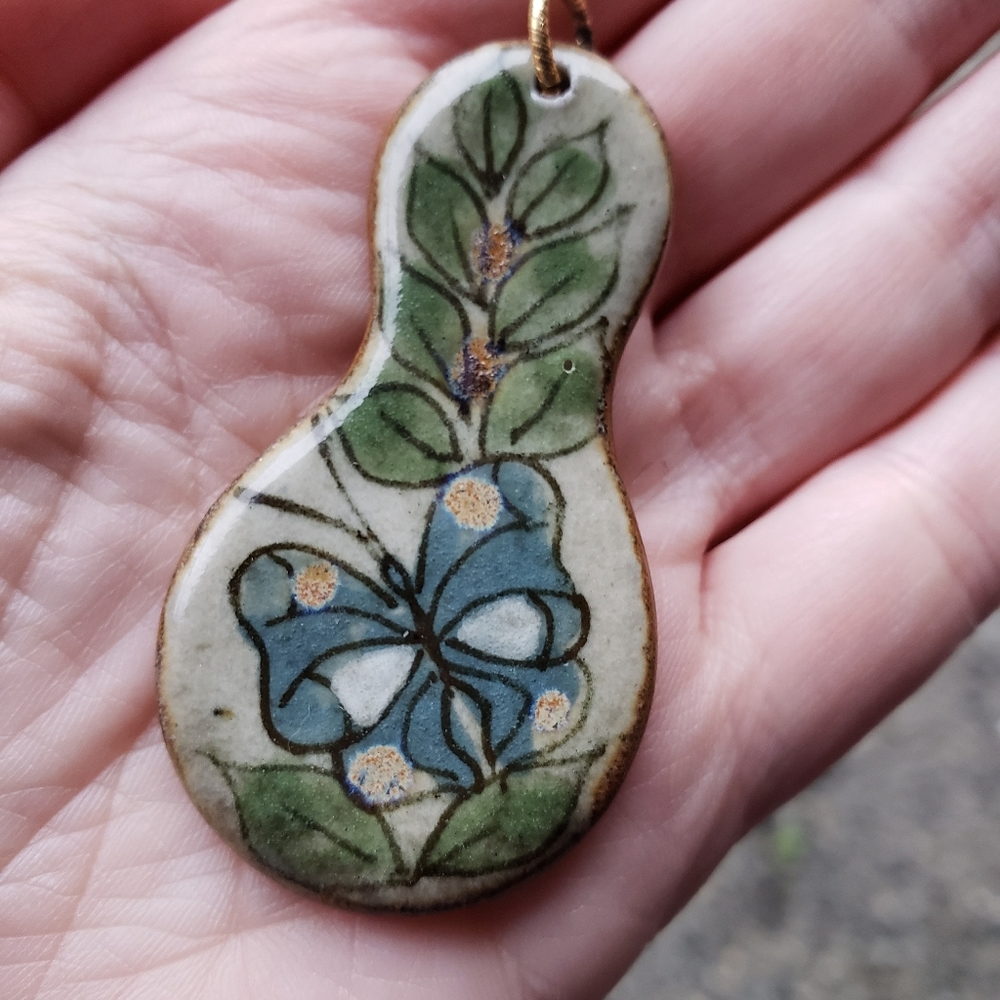 OOAK Handmade, Signed Ken Edwards Ceramic Mexican Folk Art Butterfly Pendant